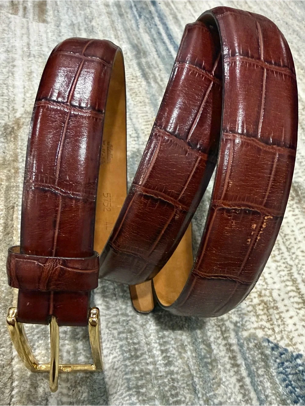 Men's Brown Leather Belt with Gold Buckle
